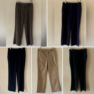 Five-Piece Women’s Straight-Leg Trousers Bundle – Black, Navy, Gray, and Khaki
